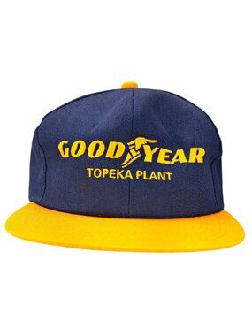 Vintage Goodyear Topeka Snapback Cap Blue Yellow Adjustable Hat Embroidered New